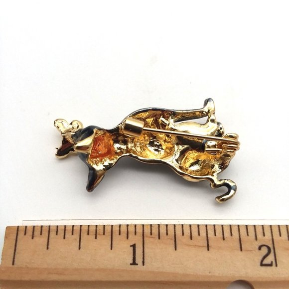 Brooch Cat w/ Butterfly Fun Cute Pin Stylish Dark Gray Gold Trendy Kitty Glam - Picture 2 of 2